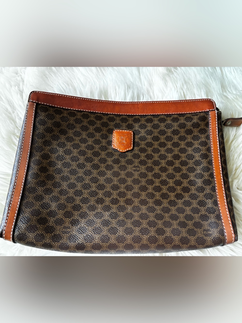 Vintage Celine Macadam Canvas Travel Pouch in Brown & Tan